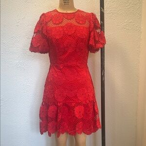 Milly Vibrant Red Lace Mini Dress